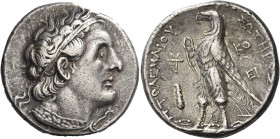 Greek Coins. Ptolemy II Philadelphos, 285 – 246. 
Stater or tetradrachm, Tyre 257/6, AR 14.11 g. Diademed head of Ptolemy I r., aegis tied around nec...