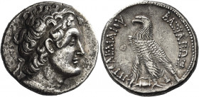Greek Coins. Ptolemy VI Philometor, 180 – 145. 
Tetradrachm, Alexandria 180-145, AR 13.38 g. Diademed head of Ptolemy I r., aegis tied around neck. R...