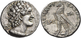 Greek Coins. Ptolemy VIII Euergetes, 145 – 116. 
Tetradrachm, Alexandria 145/4, AR 13.39 g. Diademed head of Ptolemy I r., aegis tied around neck. Re...