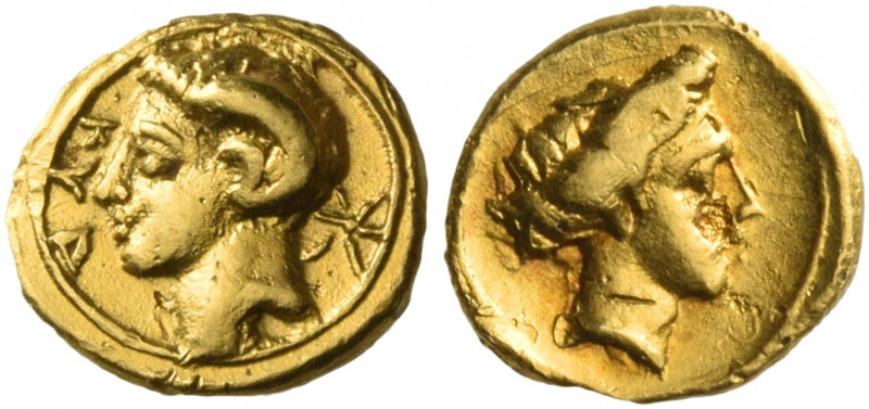 Greek Coins. Cyrenaica, Cyrene. 
1/10 stater circa 331-322, AV 0.82 g. KYP Head...