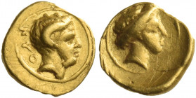 Greek Coins. Cyrenaica, Cyrene. 
1/10 stater circa 331-322, AV 0.86 g. KYO Head of Carneios r. Rev. Female head r. (Cybele?). Naville 66. Hunterian 1...