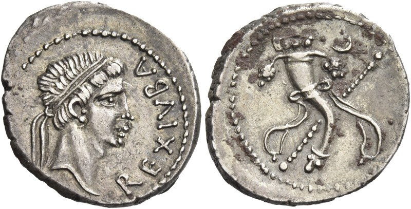 Greek Coins. Kings of Mauretania, Juba II, 25 BC – 23 AD. 
Denarius circa 11 AD...