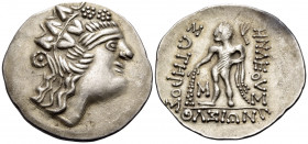 CELTIC. Danube Region. Circa 1st Century BC. Tetradrachm (Silver, 34 mm, 17.06 g, 5 h), imitating Thasos, class III. Celticized head of Dionysos to le...