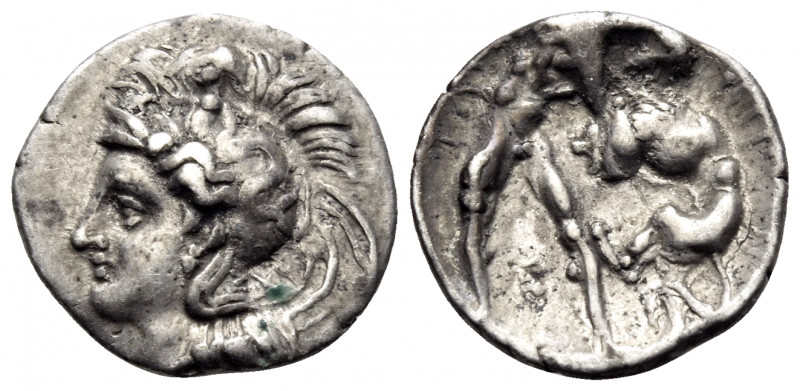 CALABRIA. Tarentum. Circa 380-325 BC. Diobol (Silver, 13 mm, 1.18 g, 1 h). Head ...