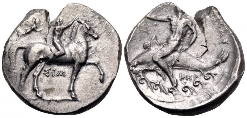 CALABRIA. Tarentum. Circa 330-325 BC. Nomos (Silver, 23 mm, 7.79 g, 12 h), struc...