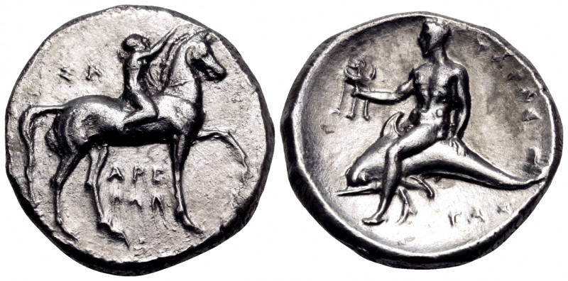 CALABRIA. Tarentum. Circa 302-280 BC. Nomos (Silver, 21 mm, 7.80 g, 3 h), struck...