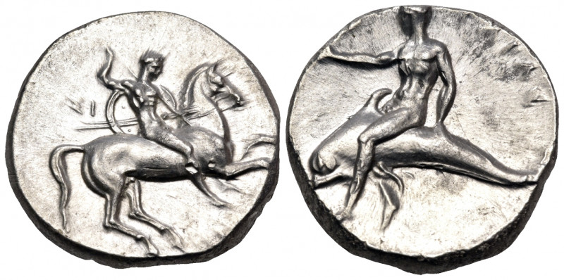 CALABRIA. Tarentum. Circa 302-280 BC. Nomos (Silver, 20 mm, 7.85 g, 2 h), struck...