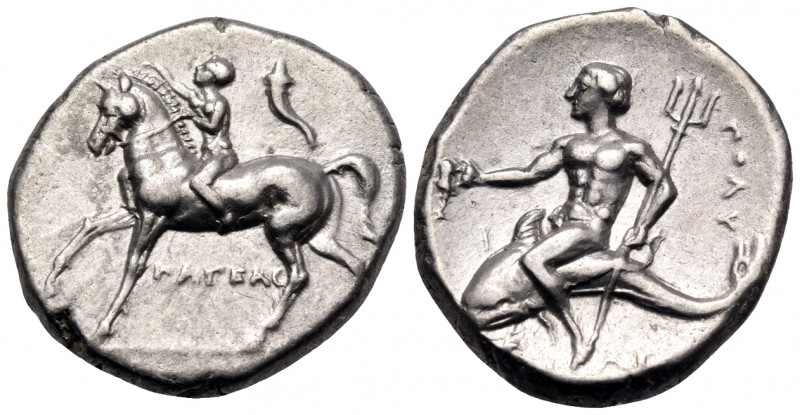 CALABRIA. Tarentum. Circa 280-272 BC. Nomos (Silver, 21 mm, 6.51 g, 3 h), struck...