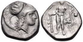 LUCANIA. Herakleia. Circa 281-278 BC. Nomos (Silver, 19 mm, 7.87 g, 7 h). ˫HPAKΛHIΩN Head of Athena to right, wearing a Corinthian helmet adorned with...