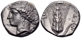 LUCANIA. Metapontum. Circa 340-330 BC. Nomos (Silver, 19 mm, 7.88 g, 6 h), struck under the magistrate Ly... Head of Demeter to left, wearing a barley...