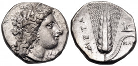 LUCANIA. Metapontum. Circa 330-290 BC. Nomos (Silver, 21 mm, 7.69 g, 3 h), struck under magistrates Dai... and Mach... Head of Demeter to right, weari...