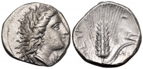 LUCANIA. Metapontum. Circa 330-290 BC. Nomos (Silver, 20 mm, 7.90 g, 7 h), struck under magistrates Dai... and Mach... Head of Demeter to right, weari...