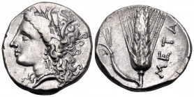 LUCANIA. Metapontum. Circa 330-290 BC. Nomos (Silver, 20.5 mm, 7.84 g, 2 h), struck under the magistrate Atha.... Head of Demeter to left, wearing gra...