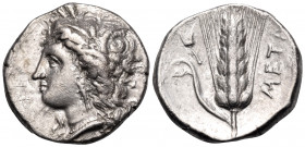 LUCANIA. Metapontum. Circa 330-290 BC. Nomos (Silver, 21 mm, 7.86 g, 8 h), struck under the magistrate Da... Head of Demeter to left, wearing grain wr...