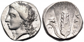 LUCANIA. Metapontum. Circa 330-290 BC. Nomos (Silver, 20 mm, 7.92 g, 7 h), struck under the magistrate Ly... Head of Demeter to left, wearing grain wr...