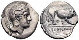 LUCANIA. Velia. Circa 340-334 BC. Nomos (Silver, 23 mm, 7.17 g, 7 h), from the "Θ" group. Head of Athena to left, wearing crested Attic helmet decorat...