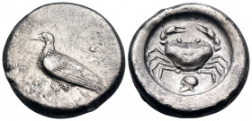 SICILY. Akragas. Circa 495-480/78 BC. Didrachm (Silver, 19 mm, 8.75 g, 8 h). ΑΚΡΑ Eagle standing left with folded wings. Rev. Crab; below, crestless C...