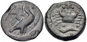 SICILY. Akragas. Circa 420-406 BC. Hemilitron (Bronze, 25 mm, 13.34 g, 2 h), c. 413-406. IL...NON Eagle right, raising head and clutching fish(?) in i...