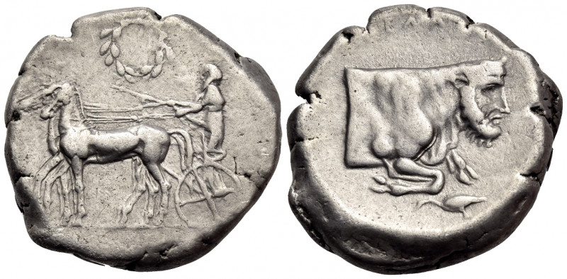 SICILY. Gela. Circa 425-420 BC. Tetradrachm (Silver, 26 mm, 17.12 g, 2 h). Nike ...