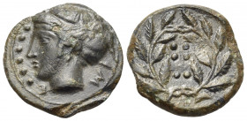 SICILY. Himera. Circa 415-409 BC. Hemilitron (Bronze, 15.5 mm, 2.76 g, 10 h). IM-E Head of nymph to left, with six pellets (value mark) to left. Rev. ...