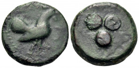 SICILY. Panormos (as Ziz). Circa 415-405 BC. Tetras (Bronze, 19 mm, 9.64 g). Cock standing to right. Rev. Three pellets. Calciati I, 2. HGC 2, 1054. C...