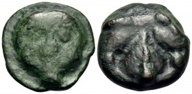 SICILY. Selinos. Circa 450-440 BC. Tetras or Trionkion (Bronze, 22 mm, 12.14 g, 6 h). Facing gorgoneion. Rev. Selinon leaf; three pellets around. CNS ...