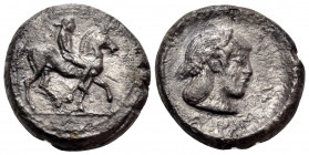 SICILY. Syracuse. Deinomenid Tyranny, 485-466 BC. Drachm (Silver, 15 mm, 3.77 g, 3 h), struck circa 485-470. Nude horseman riding to right. Rev. ΣYRAK...
