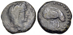 ISLANDS OFF SICILY, Melita. 218-175 BC. (Bronze, 15 mm, 3.19 g, 12 h). Veiled female head to right, wearing stephane. Rev. 'NN ( in Punic ) Head of ra...