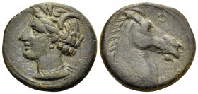 CARTHAGE. Circa 300-264 BC. Unit (Bronze, 19 mm, 4.83 g, 12 h). Wreathed head of Tanit to left. Rev. Horse’s head to right; above, letter ayin. MAA 57...