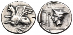 THRACE. Abdera. Circa 411/0-386/5 BC. Tetrobol (Silver, 15 mm, 2.89 g, 2 h). Griffin springing to left off the top of an Ionic capital. Rev. ΗΡΟΦΑΝΗΣ ...
