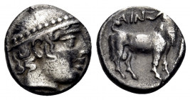 THRACE. Ainos. Circa 429-427/6 BC. Diobol (Silver, 11 mm, 1.21 g, 8 h). Head of Hermes wearing petasos to right. Rev. AIN Goat standing right; to righ...