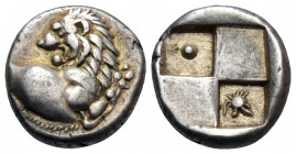 THRACE. Chersonesos. Circa 386-338 BC. Hemidrachm (Silver, 17 mm, 2.40 g, 11 h). Forepart of lion to right, head turned to left. Rev. Quadripartite in...