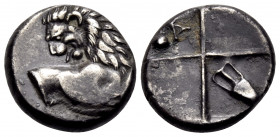THRACE. Chersonesos. Circa 386-338 BC. Hemidrachm (Silver, 12.5 mm, 2.45 g, 4 h). Forepart of a lion to right, his head turned back to left. Rev. Quad...