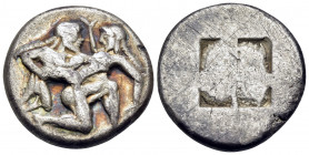 ISLANDS OFF THRACE, Thasos. Circa 500-463 BC. Stater (Silver, 20 mm, 8.37 g). Nude, ithyphallic and bearded satyr moving right in the archaic ‘running...