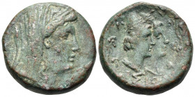 ISLANDS OFF THRACE, Thasos. Circa 310 BC. (Bronze, 22 mm, 13.45 g, 3 h). Head of Demeter right, wearing wreath of grains. Rev. ΘΑΣΙΩΝ Jugate busts of ...