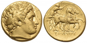KINGS OF MACEDON. Philip II, 359-336 BC. Stater (Gold, 18 mm, 8.47 g, 10 h), struck under Leonnatos, Arrhidaios, or Antigonos I Monophthalmos, Abydos,...
