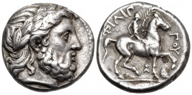 KINGS OF MACEDON. Philip II, 359-336 BC. Tetradrachm (Silver, 23 mm, 14.36 g, 2 h), Amphipolis, circa 348/7-343/2. Laureate head of Zeus to right. Rev...