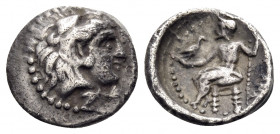 KINGS OF MACEDON. Alexander III 'the Great', 336-323 BC. Obol (Silver, 10 mm, 0.57 g, 4 h), uncertain eastern mint. Head of Herakles to right, wearing...