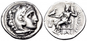 KINGS OF MACEDON. Philip III Arrhidaios, 323-317 BC. Drachm (Silver, 18 mm, 4.26 g, 11 h), Kolophon, c. 322-319. Head of Herakles to right, wearing li...
