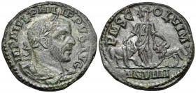 MOESIA SUPERIOR. Viminacium. Philip I, 244-249. (Bronze, 29.5 mm, 13.44 g, 1 h), year VIIII = 247-248. IMP M IVL PHILIPPVS AVG Laureate, draped and cu...