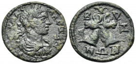 TROAS. Abydus. Severus Alexander, 222-235. Dichalkon (Bronze, 18 mm, 2.69 g, 6 h). AYK MA C AΛΕΞΔN ( blundered and partially illegible ) Laureate, dra...