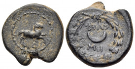 PHRYGIA. Philomelium. Pseudo-autonomous issue, Early 1st century AD. Hemiassarion (Bronze, 17 mm, 3.66 g, 6 h). Horse springing to right. Rev. ΦIΛO / ...