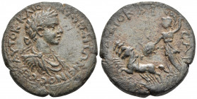CILICIA. Diocaesarea. Caracalla, 198-218. Tetrassarion (Bronze, 31 mm, 20.56 g, 12 h). AYTOK KAIC M AYP ANTΩNEINOC CEB Laureate, draped and cuirassed ...