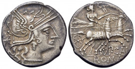 Publius Calpurnius, 133 BC. Denarius (Silver, 20.5 mm, 3.86 g, 12 h), Rome. Helmeted head of Roma to right; behind, denomination mark. Rev. P · CALP /...