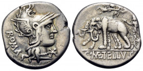 C. Caecilius Metellus Caprarius, 125 BC. Denarius (Silver, 18 mm, 3.88 g, 12 h). ROMA Head of Roma to right, wearing winged helmet ornamented with gri...