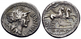 M. Cipius M.f, 115-114 BC. Denarius (Silver, 18 mm, 2.67 g, 9 h), Rome. M · CIPI · M · F Helmeted head of Roma to right; behind, X. Rev. ROMA Victory ...