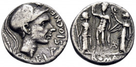 Cn. Blasio Cn.f, 112-111 BC. Denarius (Silver, 17.5 mm, 3.87 g, 7 h), Rome. CN · BLASIO · CN · F Helmeted head of Mars (or Scipio Africanus?) to right...