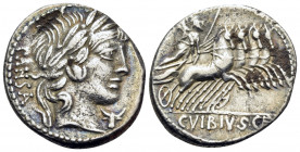C. Vibius C.f. Pansa, 90 BC. Denarius (Silver, 19 mm, 3.81 g, 5 h), Rome. PANSA Laureate head of Apollo to right; below chin, bucranium. Rev. C · VIBI...