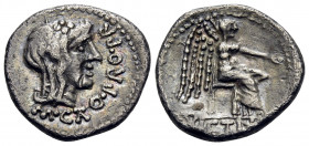 M. Porcius Cato, 89 BC. Quinarius (Silver, 13 mm, 1.64 g, 7 h), Rome. M · C(AT)O · PRO · PR Head of Liber to right, wearing ivy-wreath. Rev. VIC(TR)IX...