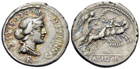 C. Annius T.f. T.n, 82-81 BC. Denarius (Silver, 20 mm, 3.81 g, 11 h), Rome. C · ANNI · T · F · T · N · PRO · COS · EX · S · C Diademed and draped fema...